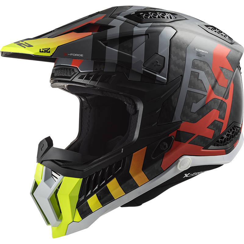 Casco LS2 MX703 CARBON X-FORCE BARRIER amarillo rojo