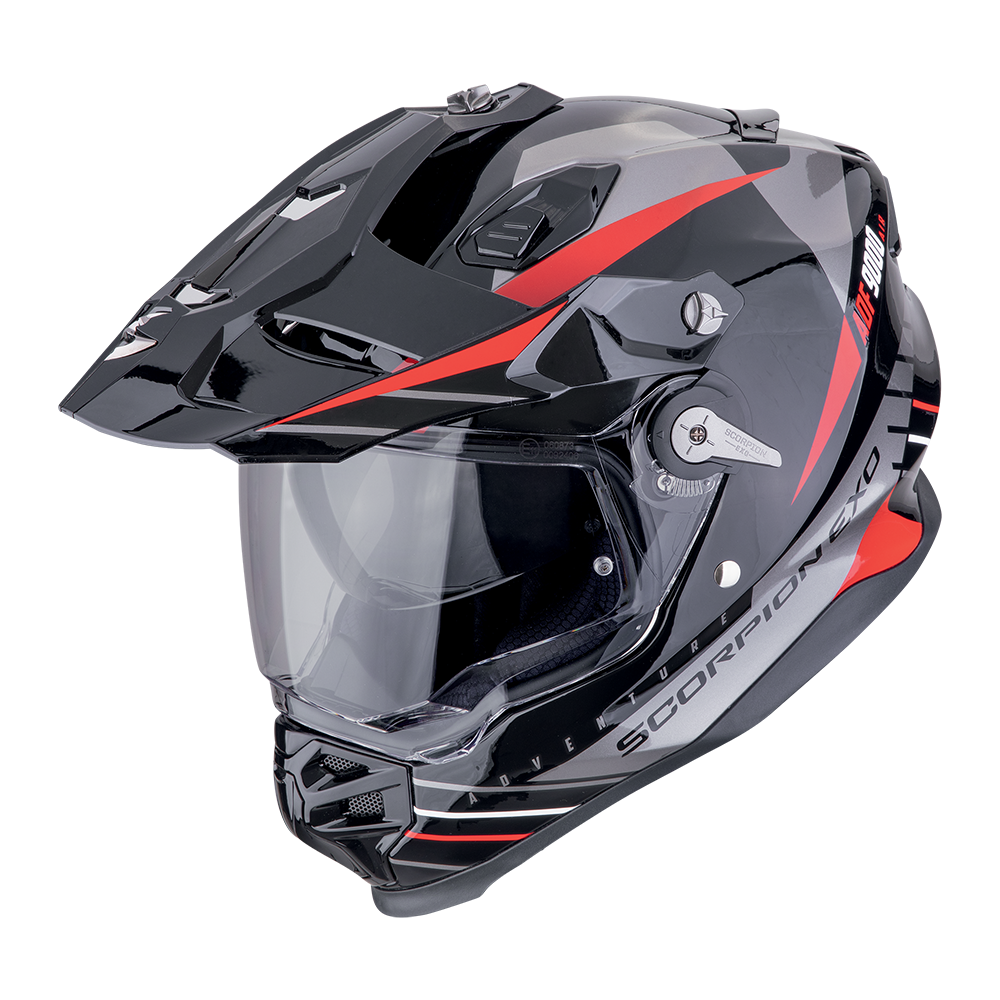 Casco Scorpion Adventure Adf-9000 Air Feat Negro-Plata-Rojo