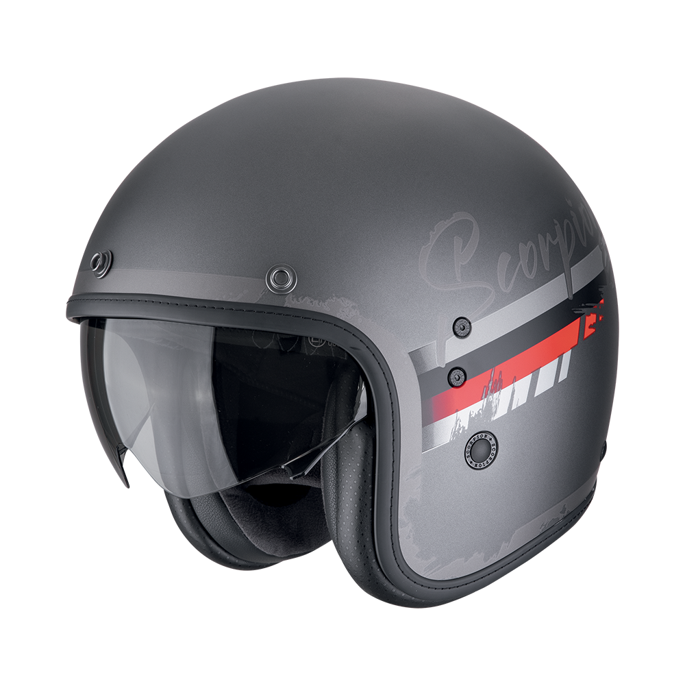 Casco Scorpion Jet Belfast Evo Adonis Plata mate-rojo