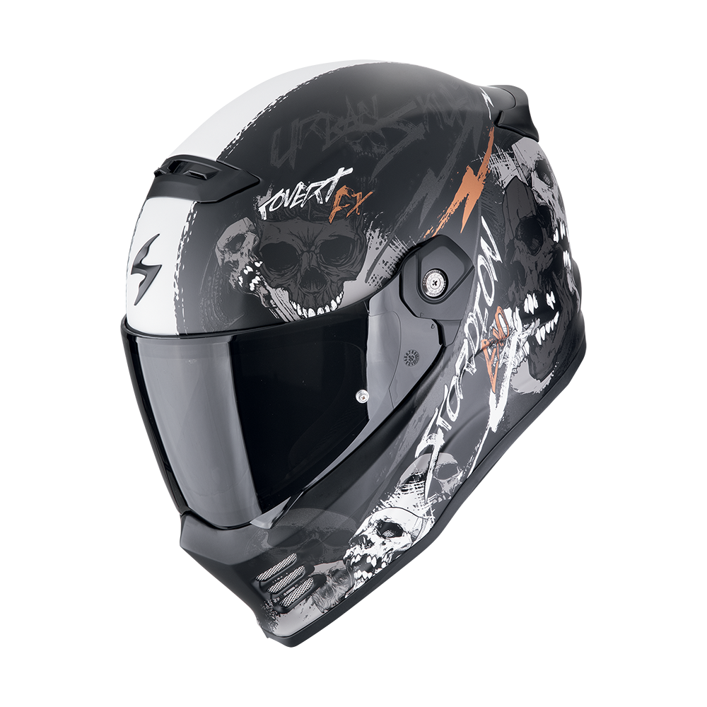 Casco Scorpion Integral Covert Fx Skullz Negro Mate-Gris-Oro
