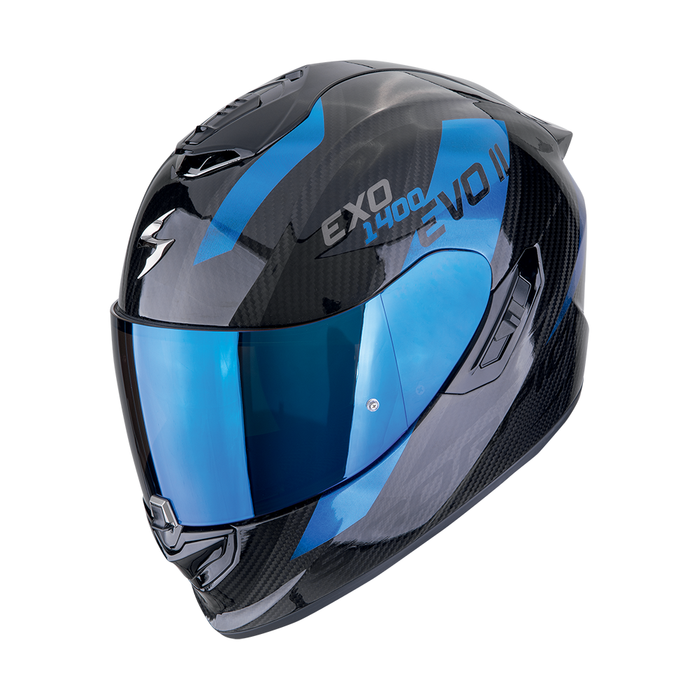 Casco Scorpion Integral Exo-1400 Evo Ii Carbon Air Platted Negro-Azul