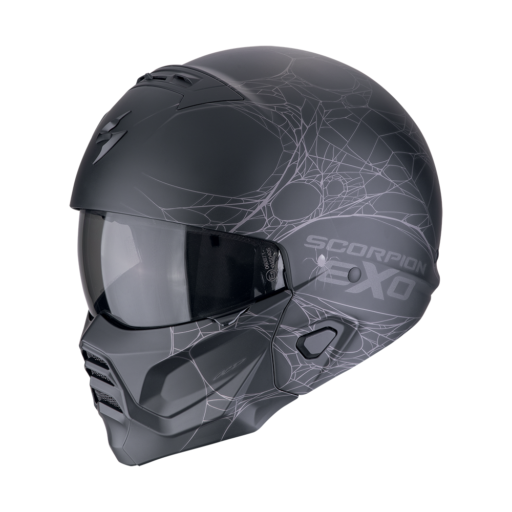 Casco Scorpion Modular Exo-Combat Ii Spiderweb Negro Mate-Plata