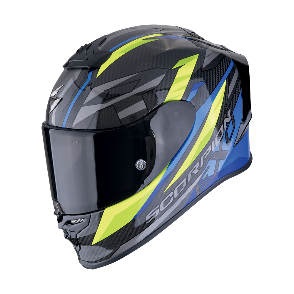 Casco Scorpion Integral Exo-R1 Carbon Air Runner Negro-Azul-Amarillo Neón