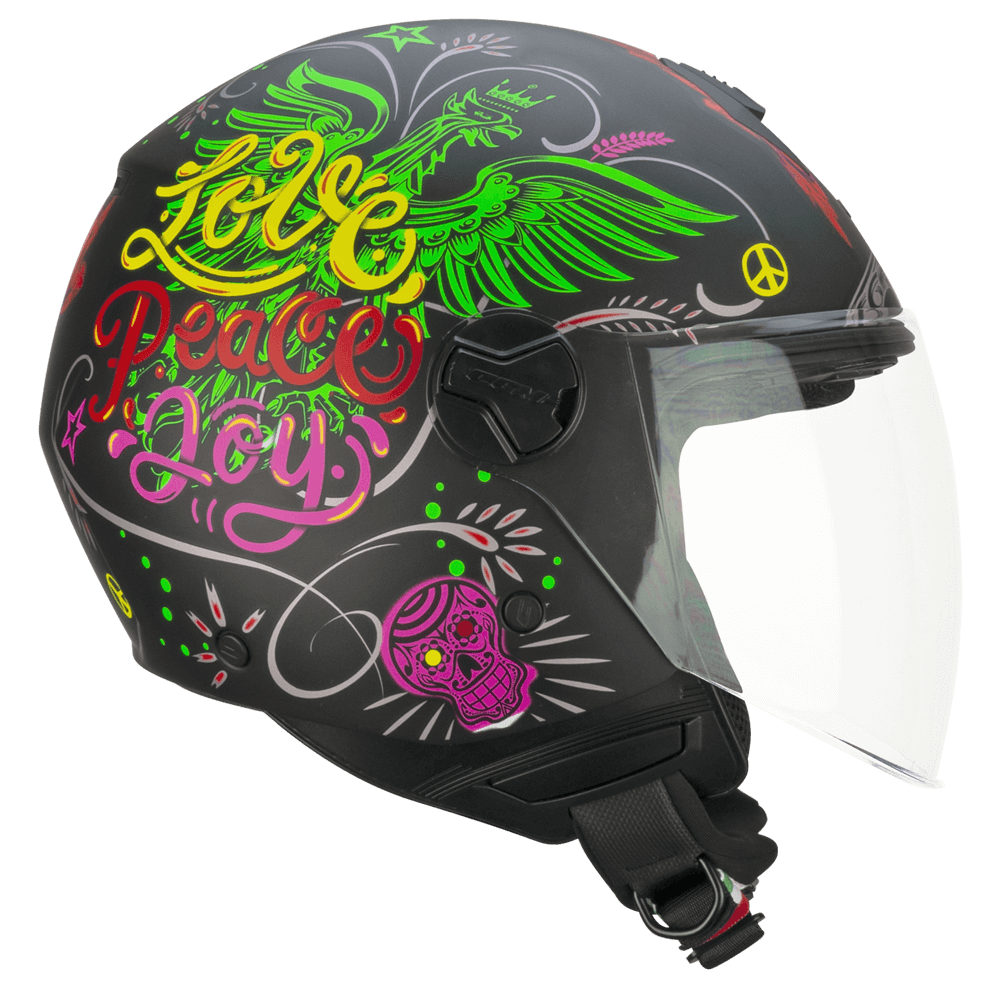Casco jet CGM 167S FLO JOY Negro Azul claro Verde mate largo