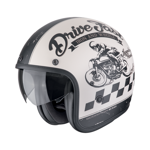 Casco Scorpion Jet Belfast Evo Drive Fast Crema Mate-Negro