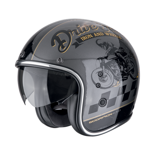 Casco Scorpion Jet Belfast Evo Drive Fast Plata-Negro-Oro