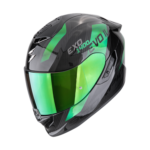 Casco Scorpion Integral Exo-1400 Evo Ii Carbon Air Platted Negro-Verde
