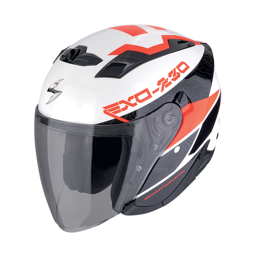 Casco Scorpion Jet Exo-230 Band Blanco-negro-rojo