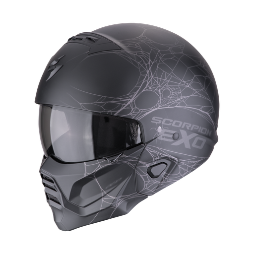 Casco Scorpion Modular Exo-Combat Ii Spiderweb Negro Mate-Plata