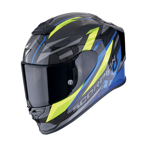 Casco Scorpion Integral Exo-R1 Carbon Air Runner Negro-Azul-Amarillo Neón