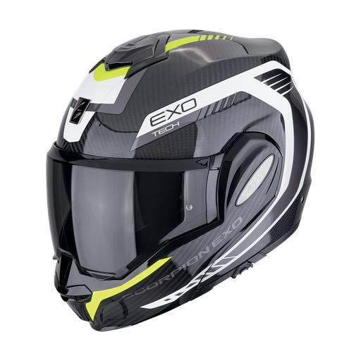 Casco Scorpion Modular Exo-Tech Evo Carbon Cosy Negro-Amarillo neón