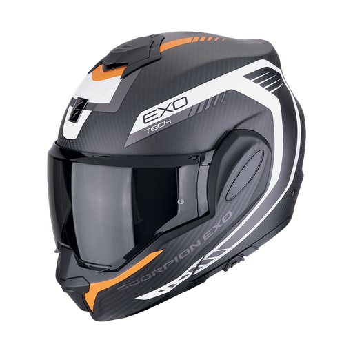 Casco Scorpion Modular Exo-Tech Evo Carbon Cosy Negro mate-naranja