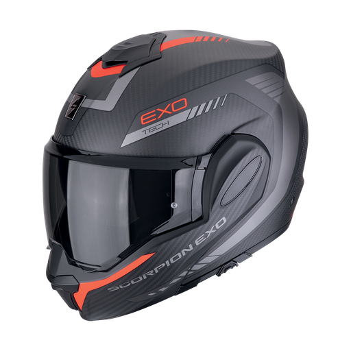 Casco Scorpion Modular Exo-Tech Evo Carbon Cosy Negro Mate-Rojo