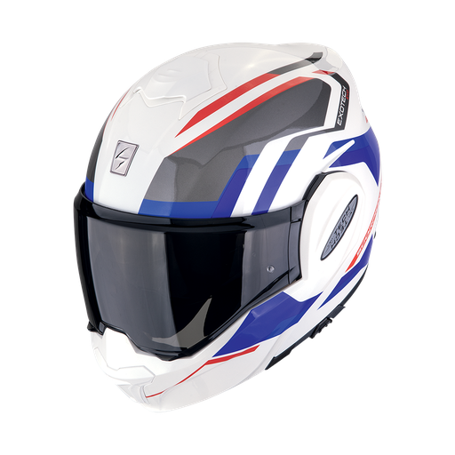 Casco Scorpion Modular Exo-Tech Evo Furio Blanco-Rojo-Azul
