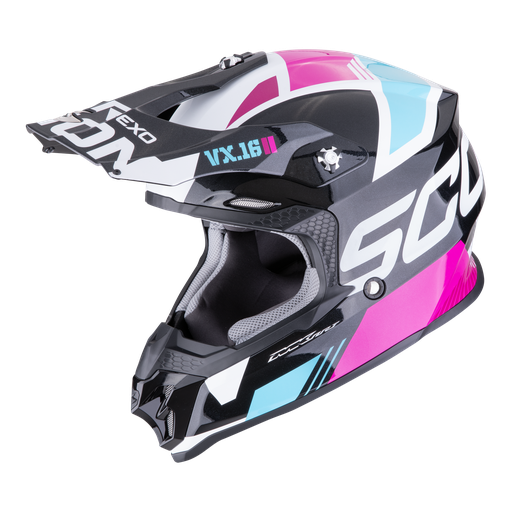 Casco Scorpion Off Road Vx-16 Evo Air Analog Metal Negro-Azul-Rosa