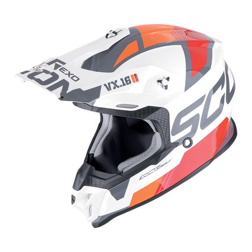Casco Scorpion Off Road Vx-16 Evo Air Analog Blanco-Naranja